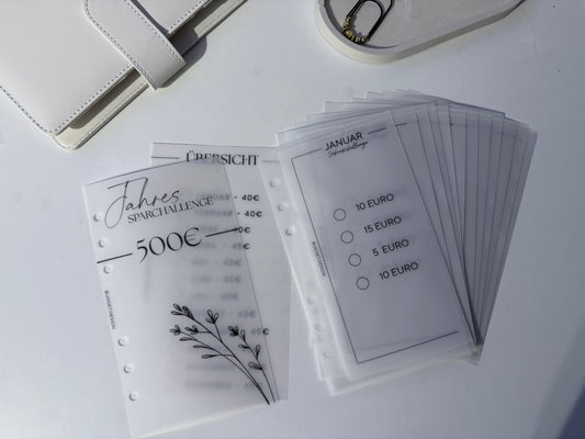 Jahressparchallenge | 12 transparente Geldumschläge | Frosty Design