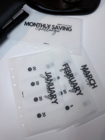 Monthly Savings | 15 transparente Geldumschläge | Frosty Design